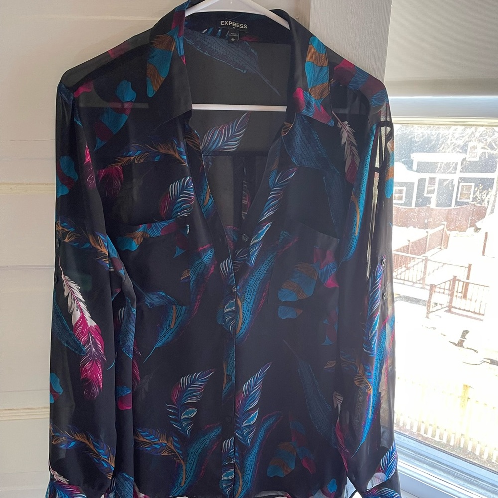 Express Feather Print Black Portofino Blouse